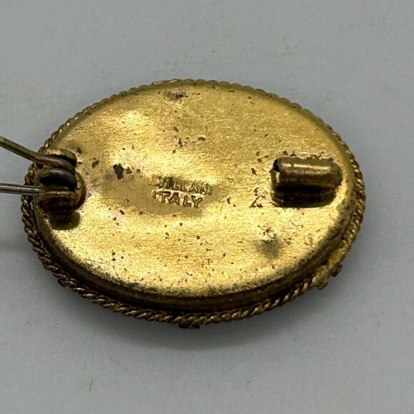 Vintage IMicro Mosaic Oval Brooch Floral  Gold-Tone C-Clasp Made in Italy - Picture 10 of 16